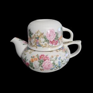 Andrea by Sadek Floral Teapot Cup Set Porcelain Gold Trim Japan